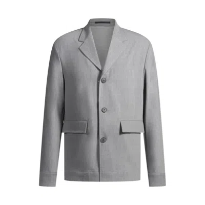 Hugo Boss Relaxed-fit Jacket In Bonded Stretch Fabric In Grey