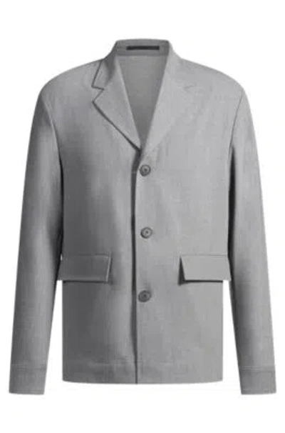 Hugo Boss Relaxed-fit Jacket In Bonded Stretch Fabric In Grey