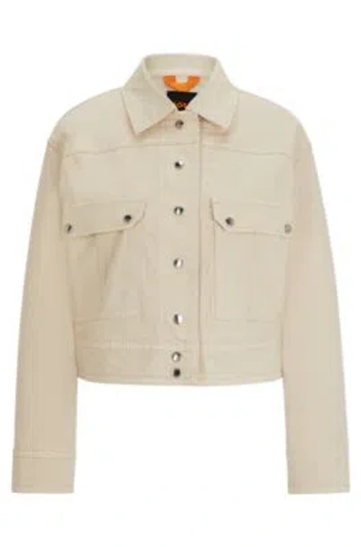 Hugo Boss Relaxed-fit Jacket In Stretch-cotton Twill In Light Beige