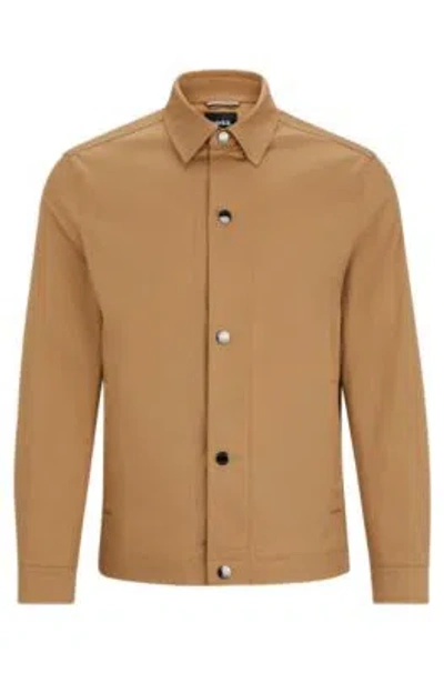 Hugo Boss Relaxed-fit Jacket In Stretch Cotton With Press Studs In Beige