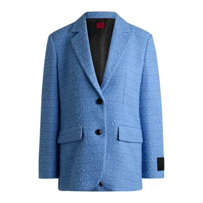 Hugo Boss Relaxed-fit Jacket In Textured Bouclé In Blue