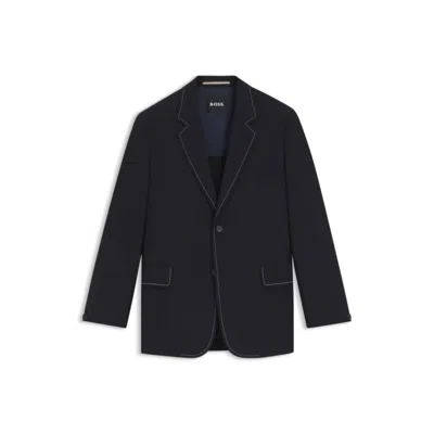 Hugo Boss Relaxed-fit Jacket In Wool With Contrast Stitching