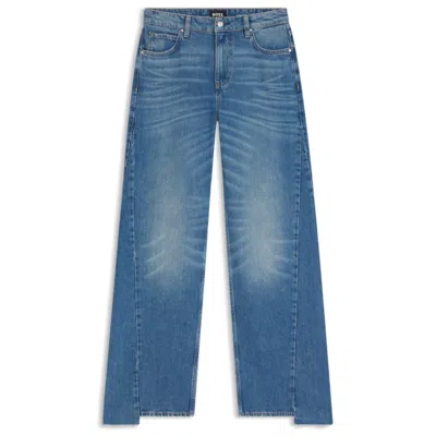 Hugo Boss Relaxed-fit Jeans In Indigo Denim With Stepped Hems In Blue