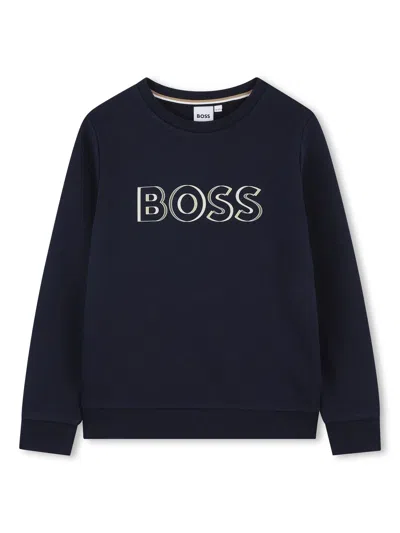 Hugo Boss Relaxed Fit Logo Print Sweatshirt For Boys In Blue