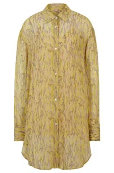 Hugo Boss Relaxed-fit Long-length Blouse In Printed Canvas In Patterned