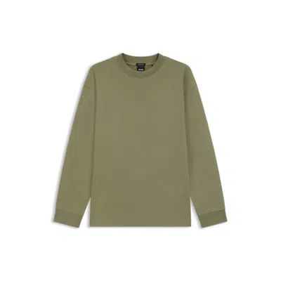 Hugo Boss Relaxed-fit Long-sleeved T-shirt In Mercerized Cotton In Green