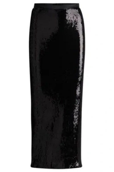 Hugo Boss Relaxed-fit Maxi Skirt With Sequin Embellishments In Black