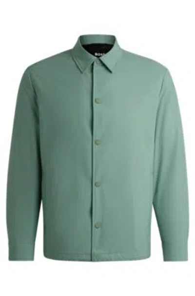 Hugo Boss Relaxed-fit Overshirt In A Performance-stretch Wool Blend In Light Green