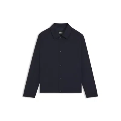 Hugo Boss Relaxed-fit Overshirt In A Wool Blend In Blue