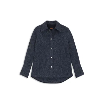 Hugo Boss Relaxed-fit Overshirt In Denim-look Tweed In Blue