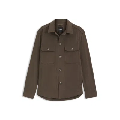 Hugo Boss Relaxed-fit Overshirt In Mercerized Stretch Cotton In Brown