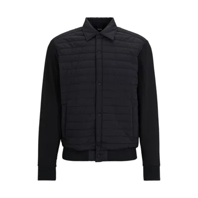 Hugo Boss Relaxed-fit Overshirt In Mixed Materials With Padding In Black