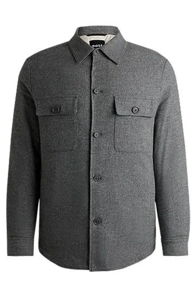 Hugo Boss Relaxed-fit Overshirt In Padded Brushed Flannel In Silver