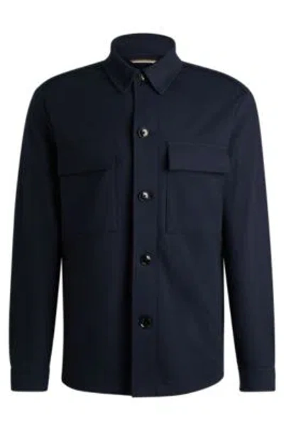 Hugo Boss Relaxed-fit Overshirt In Stretch Jersey In Dark Blue