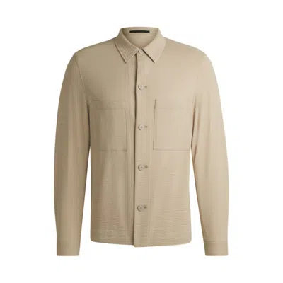 Hugo Boss Relaxed-fit Overshirt In Stretch Seersucker In Beige