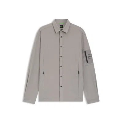 Hugo Boss Relaxed-fit Overshirt In Waffle Fabric In Gray