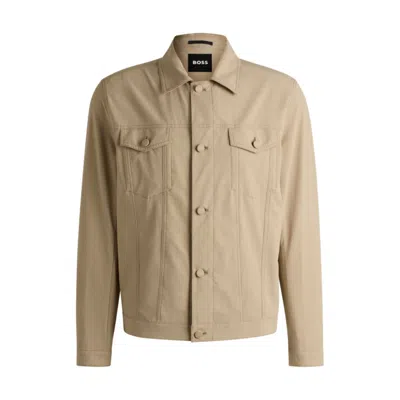 Hugo Boss Relaxed-fit Overshirt In Washable Stretch Fabric In Beige