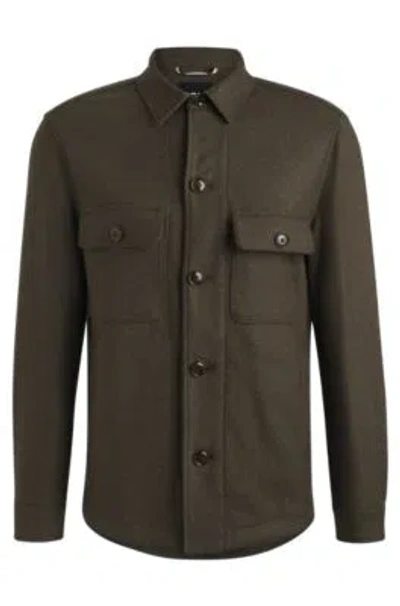 Hugo Boss Relaxed-fit Overshirt In Wool In Light Green