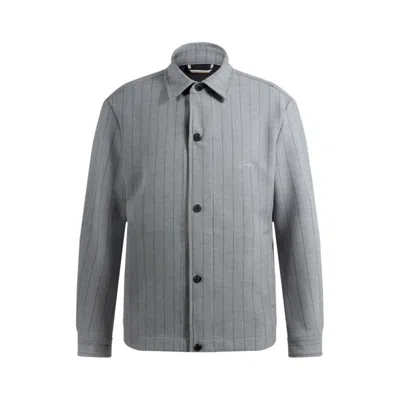 Hugo Boss Relaxed-fit Overshirt With Stripe And Script Logo In Grey