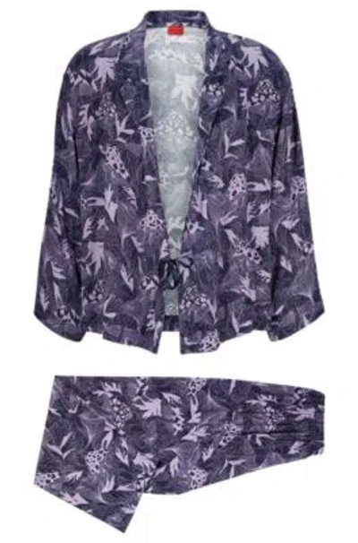 Hugo Boss Relaxed-fit Pajamas In A Kimono Style In Light Purple