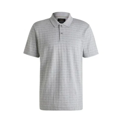 Hugo Boss Relaxed-fit Polo Shirt In Cotton-silk Checked Jacquard In Grey