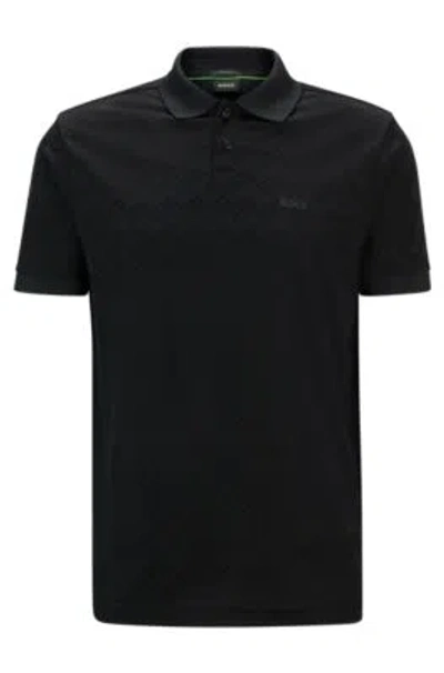 Hugo Boss Relaxed-fit Polo Shirt With Monogram Jacquard In Dark Grey