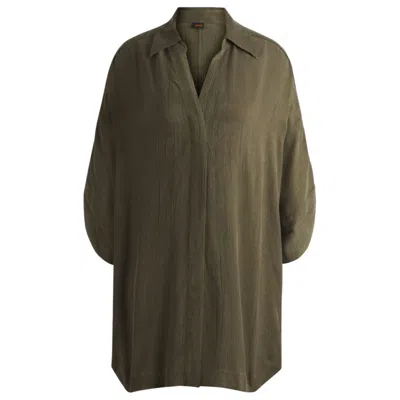 Hugo Boss Relaxed-fit Shirt Dress With Concealed Closure In Green