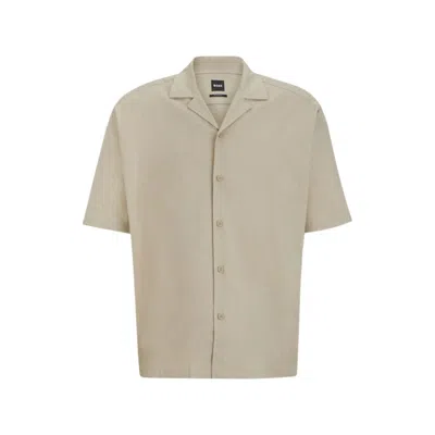 Hugo Boss Relaxed-fit Shirt In A Linen Blend In Khaki
