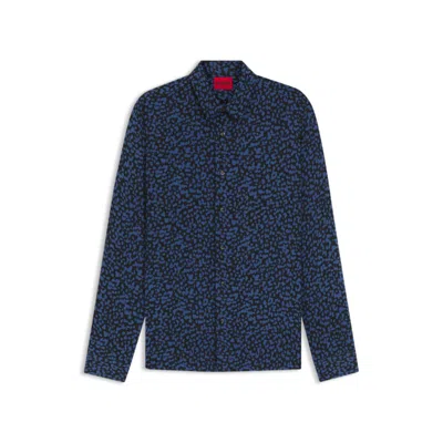 Hugo Boss Relaxed-fit Shirt In Abstract-print Poplin In Blue