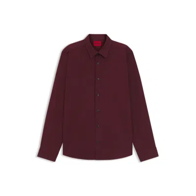 Hugo Boss Relaxed-fit Shirt In Brushed Cotton Flannel In Burgundy