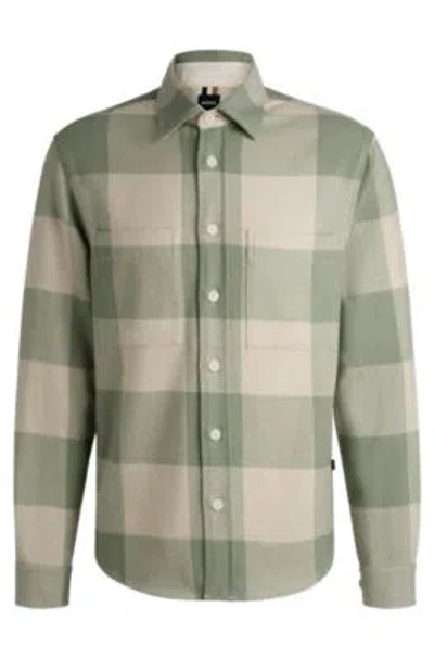 Hugo Boss Relaxed-fit Shirt In Checked Cotton Flannel In Light Green