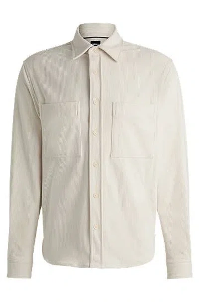 Hugo Boss Relaxed-fit Shirt In Corduroy With Kent Collar In White