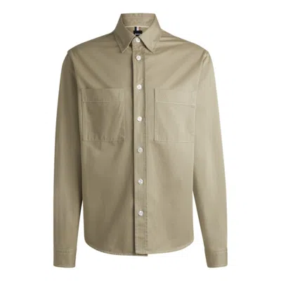 Hugo Boss Relaxed-fit Shirt In Cotton Twill In Beige