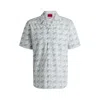 Hugo Boss Relaxed-fit Shirt In Cotton With Geometric-logo Print In Blue