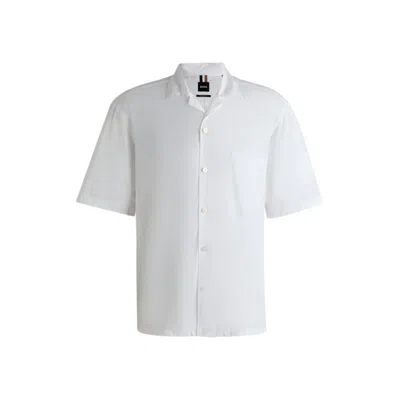 Hugo Boss Relaxed-fit Shirt In Italian-made Cotton Poplin In White