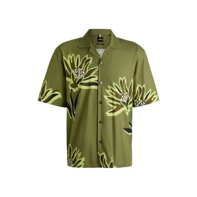 Hugo Boss Relaxed-fit Shirt In Italian-made Floral-print Cotton In Green