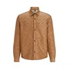 Hugo Boss Relaxed-fit Shirt In Monogrammed Material With Kent Collar In Brown