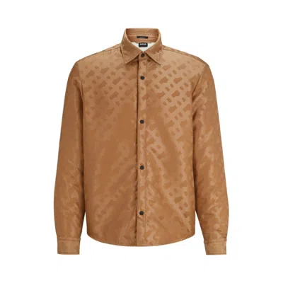 Hugo Boss Relaxed-fit Shirt In Monogrammed Material With Kent Collar In Beige