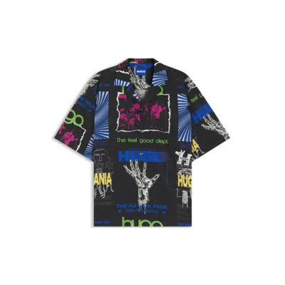 Hugo Boss Relaxed-fit Shirt In Printed Cotton Poplin In Black