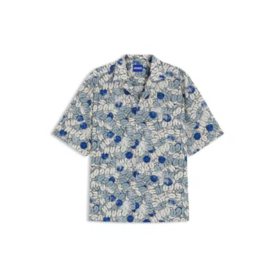 Hugo Boss Relaxed-fit Shirt In Printed Cotton Poplin In Blue