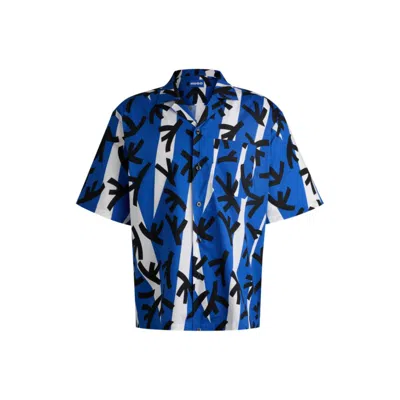 Hugo Boss Relaxed-fit Shirt In Printed Cotton Poplin In Blue