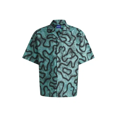 Hugo Boss Relaxed-fit Shirt In Printed Cotton Poplin In Blue