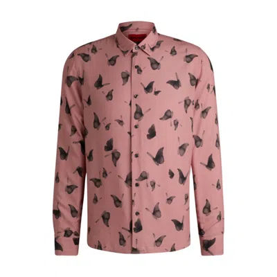 Hugo Boss Relaxed-fit Shirt In Seasonal-print Poplin In Pink