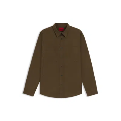 Hugo Boss Relaxed-fit Shirt In Soft Twill With Kent Collar In Brown