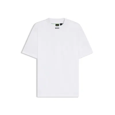 Hugo Boss Boss Mens White Crewneck Embroidered Branding Cotton-jersey T-shirt
