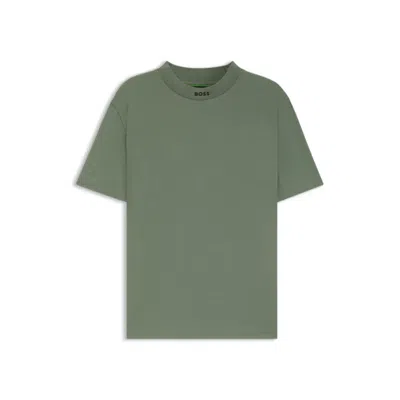 Hugo Boss Relaxed-fit Shirt In Stretch Cotton With Camp Collar In Green