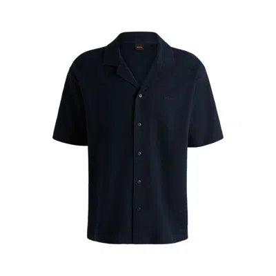 Hugo Boss Relaxed-fit Shirt In Waffle Cotton In Blue