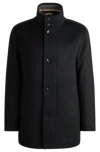 Hugo Boss Relaxed-fit Short Coat In Wool And Cashmere In Black