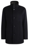 Hugo Boss Relaxed-fit Short Coat In Wool And Cashmere In Dark Blue