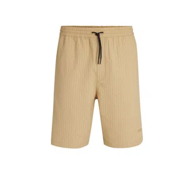 Hugo Boss Relaxed-fit Shorts In Cotton Seersucker In Beige
